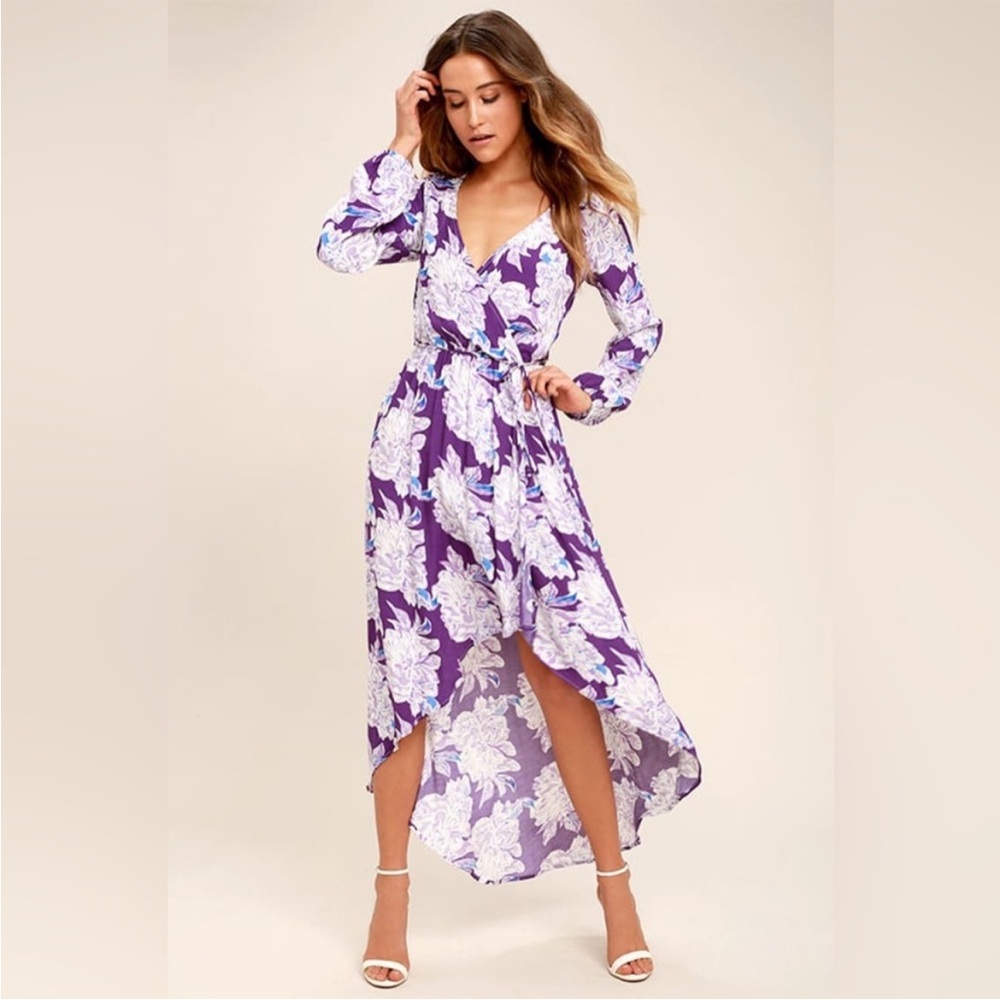 Lucy Love Raw Beauty Purple Floral Print High-Low Dress